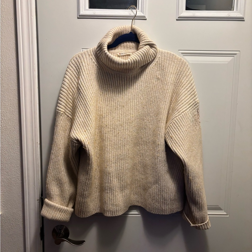 Marine Layer Cream Ribbed Turtleneck Sweater